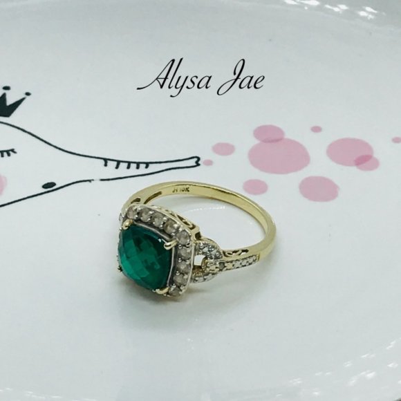 Emerald, White Topaz & Diamond Filigree Ring, 7 - Picture 12 of 13